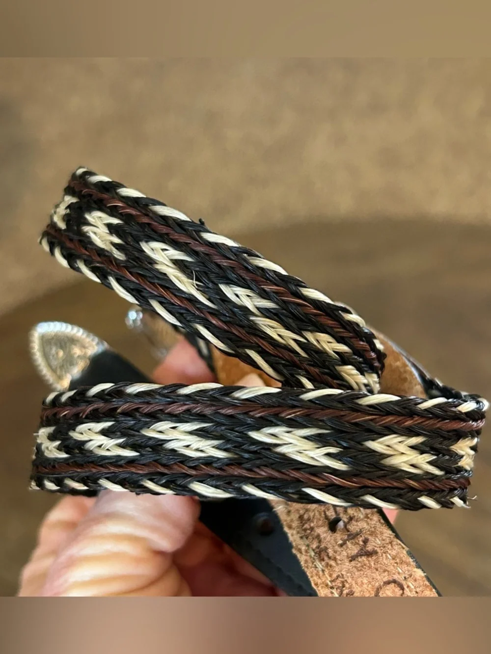 Brushy Creek Full Grain Cowhide Leather Horsehair Inlay Belt Girl’s Size 26  USA